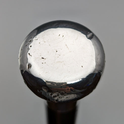 1924年 英国アンティーク 紳士用ステッキ 純銀製 丸ハンドル ブラックシャフト 87cm JH